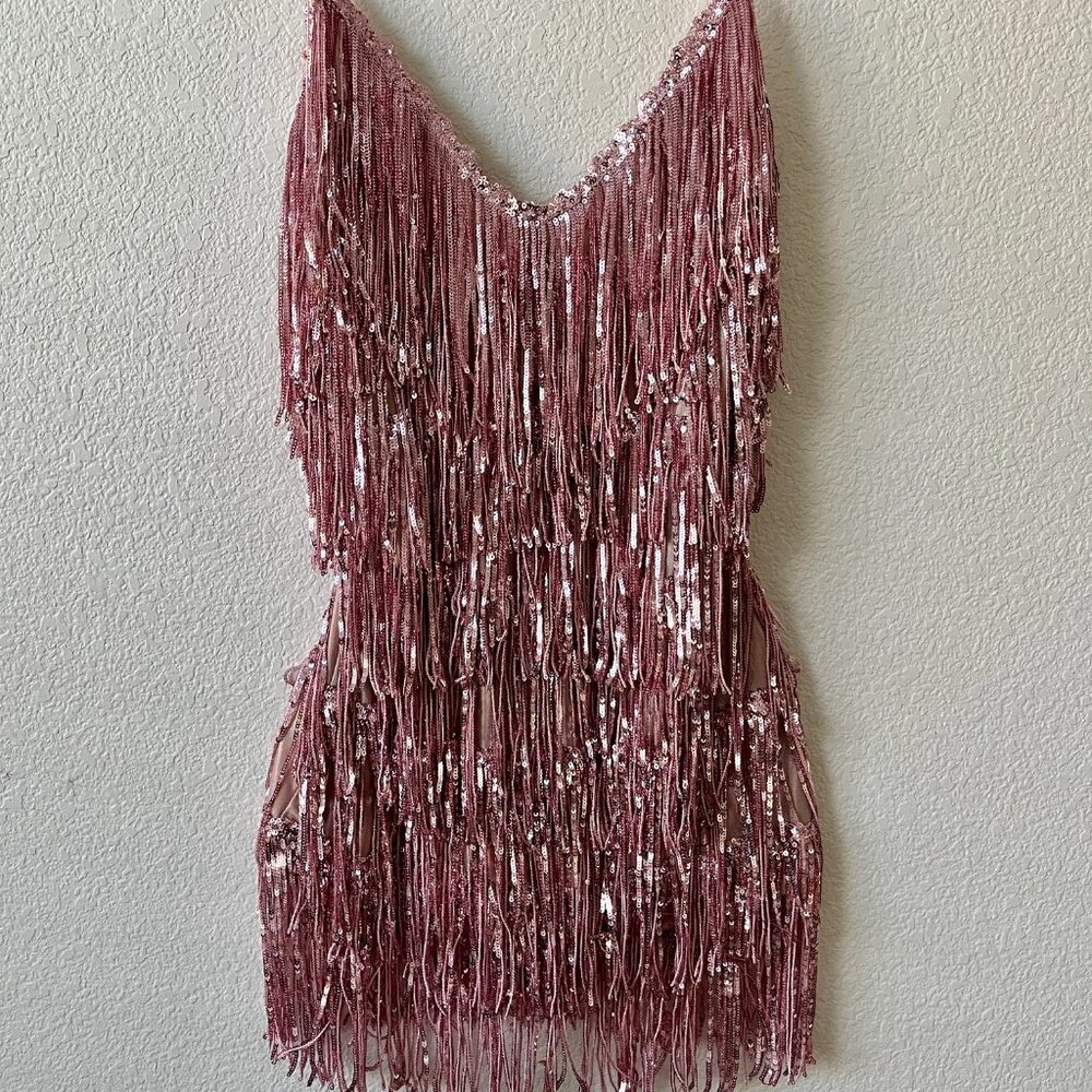 Pink Sequin Fringe Romper – Size XS/XXS